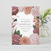 Rosé Clay, Terra Pink & Peony Smoke Floral Wedding Kaart (Staand voorkant)
