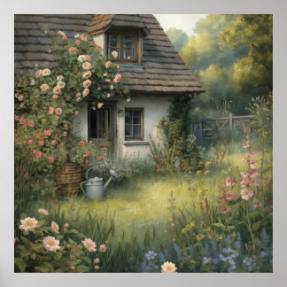 Rose Cottage Tuin Schilderij Poster