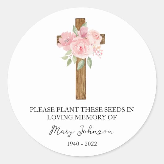 Rose Cross Memorial Funeral Seed Packet Ronde Sticker (Voorkant)