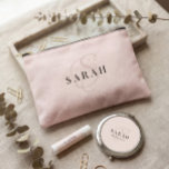 Rose Cute Monogram Custom Bridesmaid Proposal Gift Etui<br><div class="desc">This cute personalized bridesmaid name cosmetic pouch features personalized bridesmaid's name,  calligraphy monogram in light pink color,  and custom message at the back side of the pouch. Change background and fonts colors easily if you like.</div>