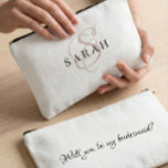 Rose Cute Monogram Personalized Bridesmaid Gift Etui<br><div class="desc">This cute personalized bridesmaid name cosmetic pouch features personalized bridesmaid's name,  calligraphy monogram in light pink color,  and custom message at the back side of the pouch. Change background and fonts colors easily if you like.</div>