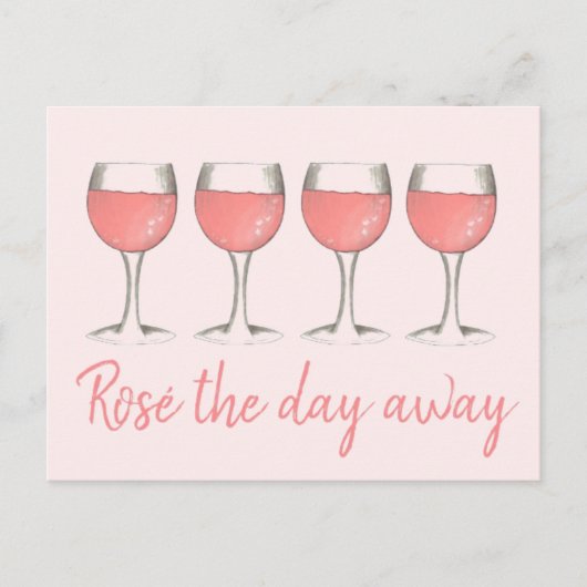 Rosé de dag weg van roze rozen glazen wijn briefkaart (Voorkant)