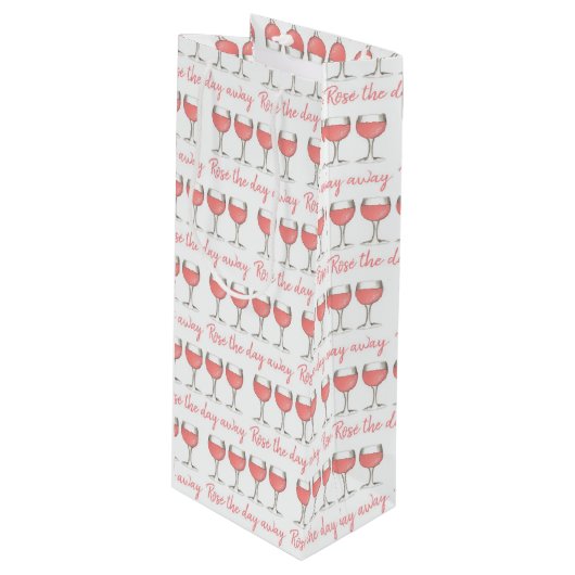 Rosé de dag weg van roze rozen glazen wijn wijn cadeautas (Voorkant Gekanteld)