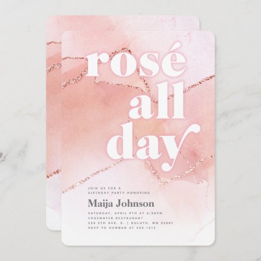 Rosé de hele dag 21e verjaardag uitnodiging (Voorkant / Achterkant)