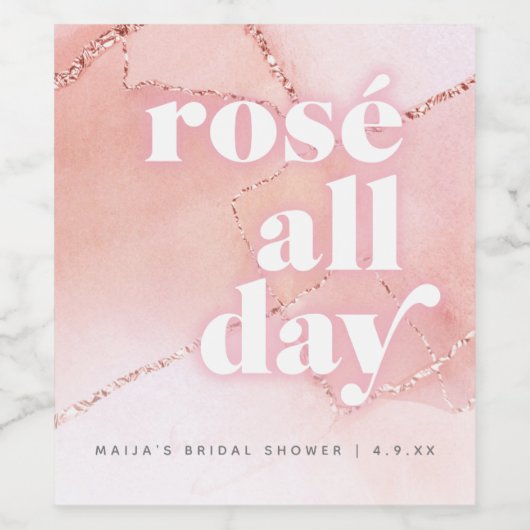 Rosé de hele dag etiketten met wijnflessen (Enkel label)