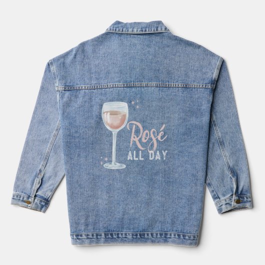 Rosé de hele dag Roos wijnchampagne liefhebber bub Denim Jacket (Achterkant)