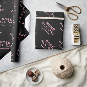 Rosé de hele dag trendy zwart en roze Verjaardagsf Cadeaupapier
