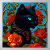 Rose de Kat Poster Kunst - Zwarte Kat Muur Kunst (Voorkant)