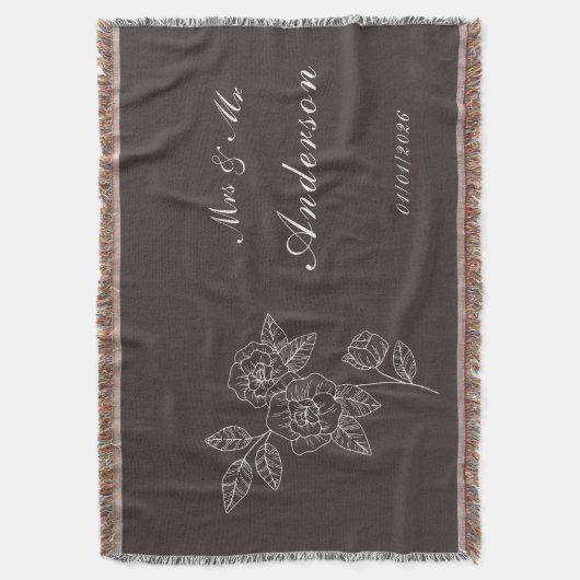 Rose Drawing and Name in White on Dark Deken (Voorkant Verticaal)