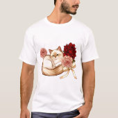 Rose Dreams: Curled Cat in Floral Bliss T-shirt (Voorkant)