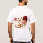 Rose Dreams: Curled Cat in Floral Bliss T-shirt (Achterkant)