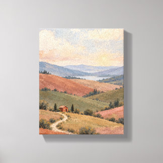 Rose Earth Heuvels en Klein Rood Huis Landschap Ca Canvas Afdruk