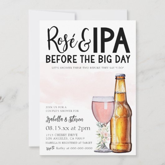 Rosé en IPA koppel baby shower uitnodiging (Voorkant)