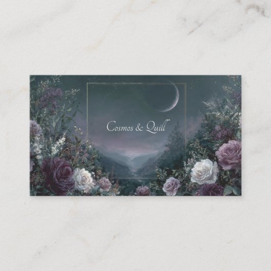 Rose Floral and Crescent Moon Night Sky Valley Visitekaartje (Voorkant)
