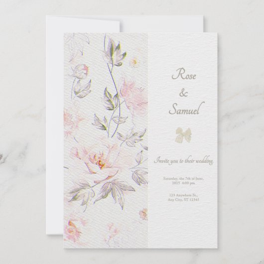 Rose Floral Chic Paper Textured Wedding  Kaart (Voorkant)