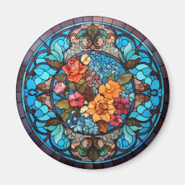 Rose Floral Faux Stained-Glass Magneet