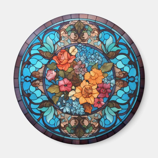 Rose Floral Faux Stained-Glass Magneet (Voorkant)