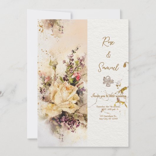 Rose Floral Glitter Chic Paper Textured Wedding I Kaart (Voorkant)