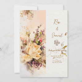 Rose Floral Glitter Chic Paper Textured Wedding I Kaart