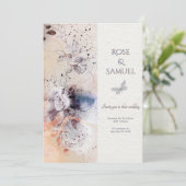 Rose Floral Ink Elegant Textured Wedding I Kaart (Staand voorkant)