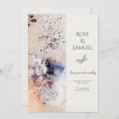 Rose Floral Ink Elegant Textured Wedding I Kaart (Voorkant / Achterkant)