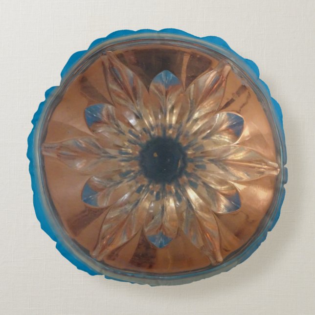 Rosé Flower Blue Round Pillow Rond Kussen (Voorkant)