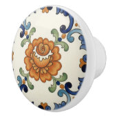 Rose Flower Mediterranean Blue Orange Cream Keramische Knop (Rechts)