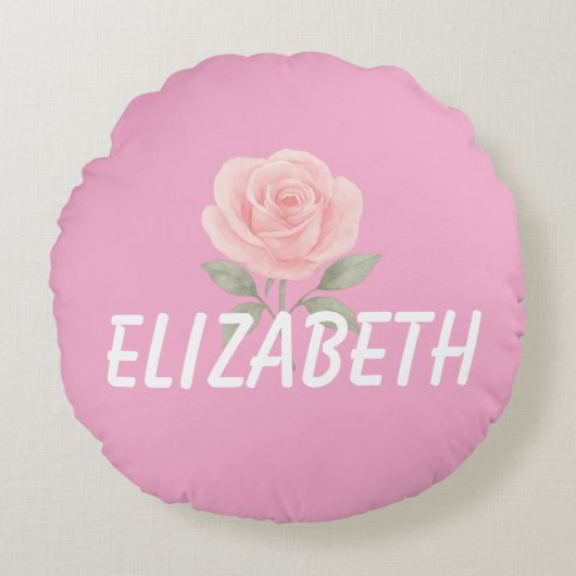 Rose Flower Pink Name  Rond Kussen (Voorkant)