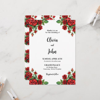 Rose Flower Wedding Invitation Template, Printable Kaart