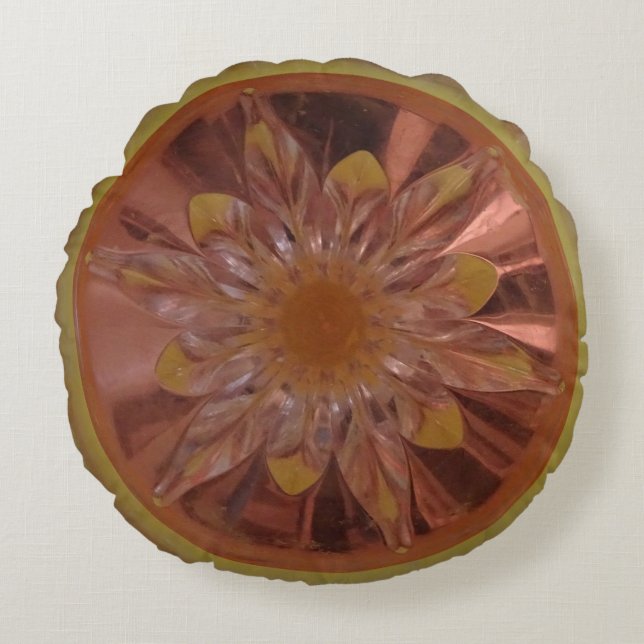 Rosé Flower Yellow Round Pillow Rond Kussen (Voorkant)
