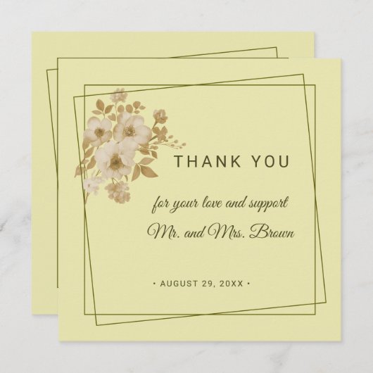 Rose Frame – Celestial Yellow Wedding Bedankkaart (Voorkant / Achterkant)