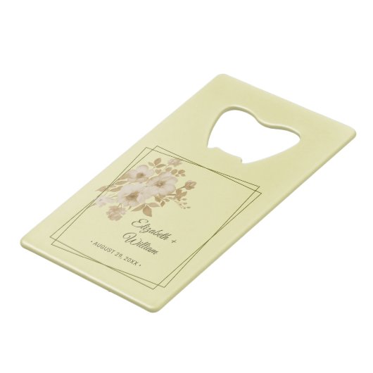 Rose Frame – Celestial Yellow Wedding Creditkaart Flessenopener (Voorkant Gekanteld)
