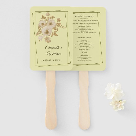 Rose Frame – Celestial Yellow Wedding Handwaaier (Voorkant en achterkant)