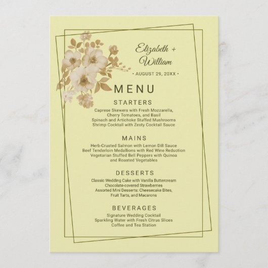 Rose Frame – Celestial Yellow Wedding Menu (Voorkant)