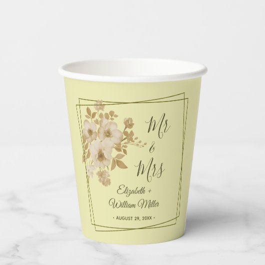Rose Frame – Celestial Yellow Wedding Papieren Bekers (Achterkant)
