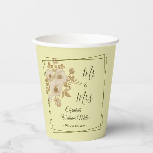 Rose Frame – Celestial Yellow Wedding Papieren Bekers (Voorkant)