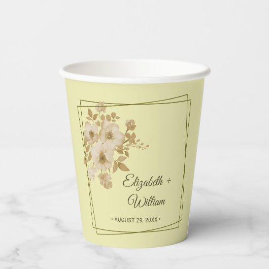 Rose Frame – Celestial Yellow Wedding Papieren Bekers (Achterkant)