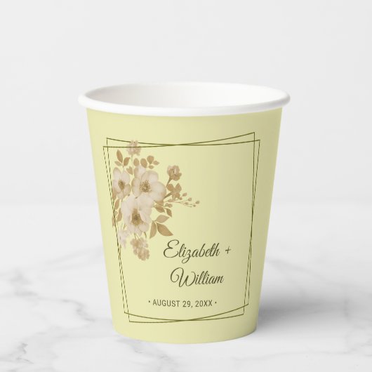 Rose Frame – Celestial Yellow Wedding Papieren Bekers (Voorkant)