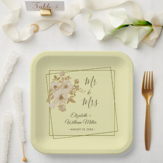 Rose Frame – Celestial Yellow Wedding Papieren Bordje (Huwelijk)