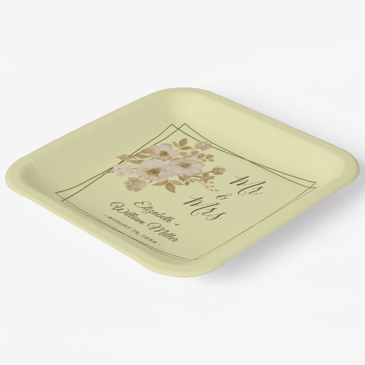 Rose Frame – Celestial Yellow Wedding Papieren Bordje (Gebogen)