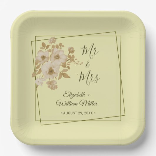 Rose Frame – Celestial Yellow Wedding Papieren Bordje (Voorkant)