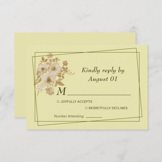Rose Frame – Celestial Yellow Wedding RSVP Kaartje (Voorkant / Achterkant)