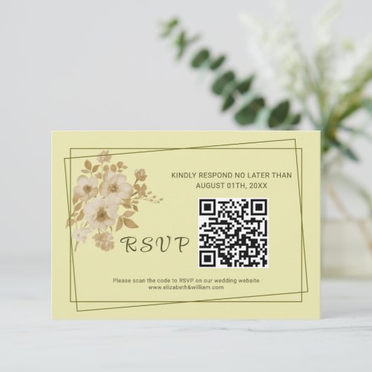 Rose Frame – Celestial Yellow Wedding RSVP Kaartje (Staand voorkant)