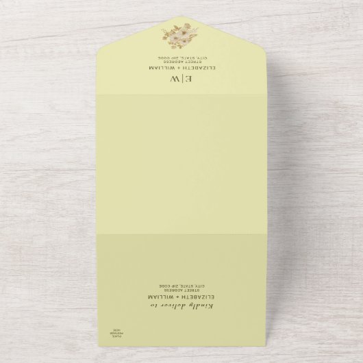 Rose Frame – Monogram Celestial Yellow Wedding All In One Uitnodiging (Buitenkant)
