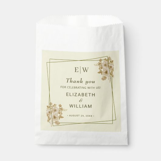 Rose Frame – Monogram Celestial Yellow Wedding Bedankzakje (Voorkant)