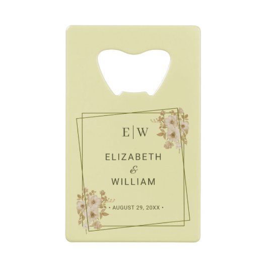 Rose Frame – Monogram Celestial Yellow Wedding Creditkaart Flessenopener (Voorkant)