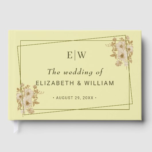 Rose Frame – Monogram Celestial Yellow Wedding Gastenboek (Voorkant)