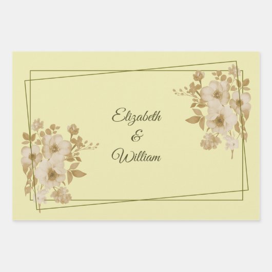 Rose Frame – Monogram Celestial Yellow Wedding Inpakpapier Vel (Voorkant 3)