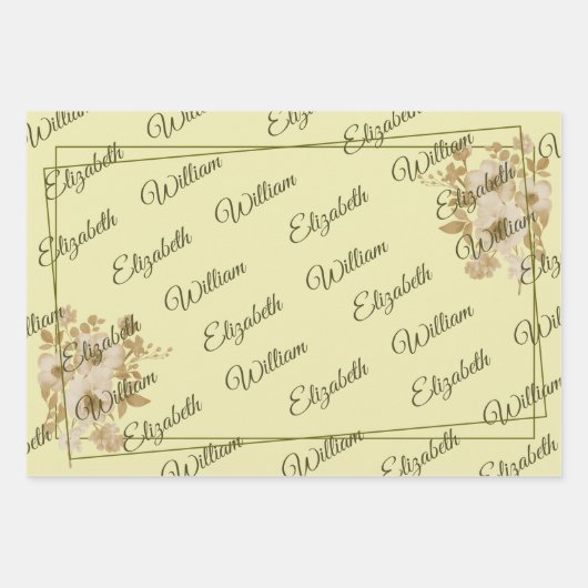 Rose Frame – Monogram Celestial Yellow Wedding Inpakpapier Vel (Voorkant 2)