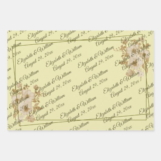 Rose Frame – Monogram Celestial Yellow Wedding Inpakpapier Vel (Voorkant)